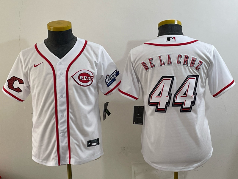 youth Cincinnati Reds #44 Delacruz White Nike MLB 2025 Jersey 008->youth mlb jersey->Youth Jersey